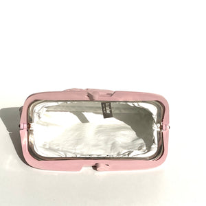 Vintage 80s Powder Pink Leather Clutch Bag with Pink Lucite Frame and Clasp Made in Italy-Vintage Handbag, Clutch Bag-Brand Spanking Vintage