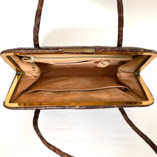 Load image into Gallery viewer, Vintage 60s Slim Dark Chestnut Brown Crocodile Skin Handbag Made in England-Vintage Handbag, Exotic Skins-Brand Spanking Vintage
