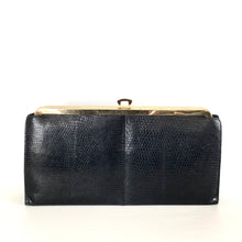 Load image into Gallery viewer, Vintage 70s/80s Clutch Bag In Black/Taupe/Burgundy Lizard Skin w/ Optional Gilt Handle and Chain Made in England-Vintage Handbag, Clutch bags-Brand Spanking Vintage