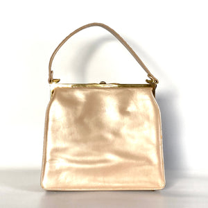 Vintage Handbag 50s/60s In Nude Pink Pearlescent Leather w/ Coin Purse and Bow Clasp by Lodix-Vintage Handbag, Top Handle Bag-Brand Spanking Vintage