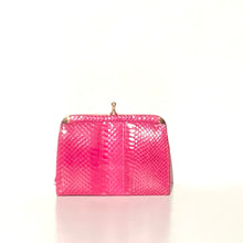 Load image into Gallery viewer, Vintage Fuchsia Pink Snakeskin Clutch Bag with Fold In Chain and Leather Lining Made in England-Vintage Handbag, Exotic Skins-Brand Spanking Vintage
