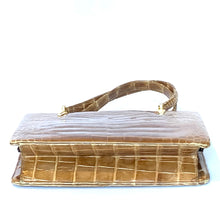 Load image into Gallery viewer, Vintage Caramel Porosus Crocodile Skin Handbag w/ Cream Leather Lining By Riviera Made In England-Vintage Handbag, Exotic Skins-Brand Spanking Vintage