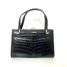Load image into Gallery viewer, Vintage 60s Glamorous Large Glossy Black Alligator Skin Twin Handle Handbag-Vintage Handbag, Exotic Skins-Brand Spanking Vintage