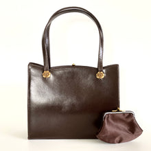 Load image into Gallery viewer, Vintage 60s/70s Dainty Brown Leather Top Handle Bag By Waldybag with Gilt Rose Detail-Vintage Handbag, Top Handle Bag-Brand Spanking Vintage