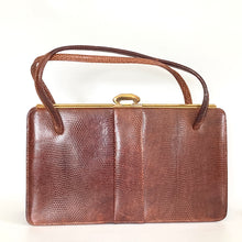 Load image into Gallery viewer, Vintage 60s Milk Chocolate Brown Lizard Skin Classic Twin Handle Handbag/Coin Purse-Vintage Handbag, Exotic Skins-Brand Spanking Vintage
