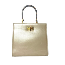 Load image into Gallery viewer, Vintage Dainty Nude Beige Pearlised Leather Handbag Faux Tortoise Handle Russell & Bromley-Vintage Handbag, Top Handle Bag-Brand Spanking Vintage