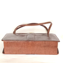 Load image into Gallery viewer, Vintage 60s Milk Chocolate Brown Lizard Skin Classic Twin Handle Handbag/Coin Purse-Vintage Handbag, Exotic Skins-Brand Spanking Vintage