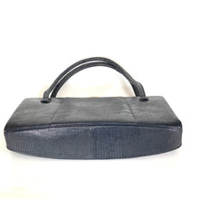 Load image into Gallery viewer, Vintage 50s/60s Long Slim Top Handle Bag By Waldybag In Navy Lizard Skin-Vintage Handbag, Exotic Skins-Brand Spanking Vintage