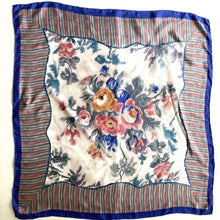 Load image into Gallery viewer, Large Vintage National Gallery Silk Scarf in Blues/Pinks/Gold/Grey in Floral/ Roses/Stripes Design-Scarves-Brand Spanking Vintage