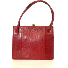 Load image into Gallery viewer, Vintage 60s/70s Rare Raspberry Red Lizard Skin Handbag w/ Coin Purse By Waldybag-Vintage Handbag, Exotic Skins-Brand Spanking Vintage
