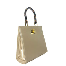 Load image into Gallery viewer, Vintage Dainty Nude Beige Pearlised Leather Handbag Faux Tortoise Handle Russell & Bromley-Vintage Handbag, Top Handle Bag-Brand Spanking Vintage