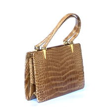 Load image into Gallery viewer, Vintage Caramel Porosus Crocodile Skin Handbag w/ Cream Leather Lining By Riviera Made In England-Vintage Handbag, Exotic Skins-Brand Spanking Vintage
