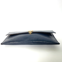 Load image into Gallery viewer, Vintage 70s Dark Navy Leather Slim Clutch Bag Gilt Anchor Clasp By MacLaren Made In England-Vintage Handbag, Clutch Bag-Brand Spanking Vintage