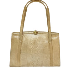 Load image into Gallery viewer, Vintage 50s/60s Dainty Buttercream Lizard Skin Top Handle Bag by Marquessa Made in England-Vintage Handbag, Exotic Skins-Brand Spanking Vintage
