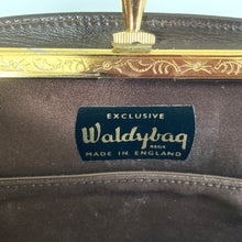 Load image into Gallery viewer, Vintage 60s/70s Dainty Brown Leather Top Handle Bag By Waldybag with Gilt Rose Detail-Vintage Handbag, Top Handle Bag-Brand Spanking Vintage