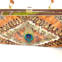 Load image into Gallery viewer, Fabulous Vintage 60s/70s Rare Peacock Feather Clutch Bag w/ Fold Out Handle in Copper Brown and Gold-Vintage Handbag, Clutch Bag-Brand Spanking Vintage