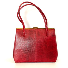 Load image into Gallery viewer, Vintage 50s Dainty Red Lizard Skin Top Handle Bag Handbag with Coin Purse-Vintage Handbag, Exotic Skins-Brand Spanking Vintage
