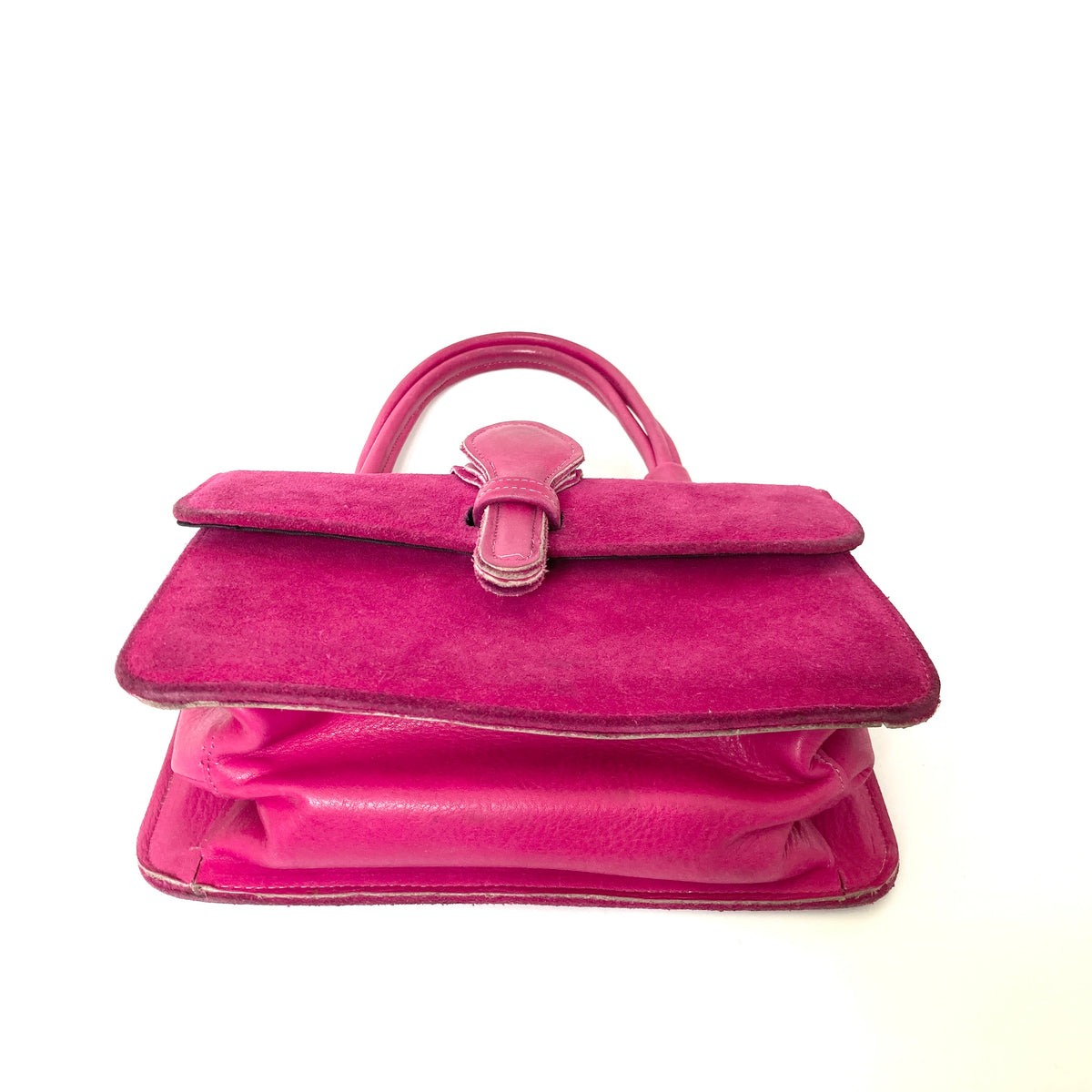 Vintage 60s/70s Fuchsia Pink Suede and Leather Jackie O Top Handle Bag