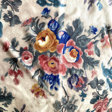 Load image into Gallery viewer, Large Vintage National Gallery Silk Scarf in Blues/Pinks/Gold/Grey in Floral/ Roses/Stripes Design-Scarves-Brand Spanking Vintage