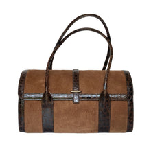 Load image into Gallery viewer, Exquisite Vintage Rare Mappin & Webb 'Speedy' Style Crocodile Skin/Suede Handbag Rich Chocolate Brown-Vintage Handbag, Large Handbag-Brand Spanking Vintage