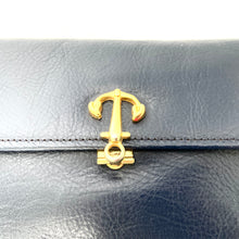 Load image into Gallery viewer, Vintage 70s Dark Navy Leather Slim Clutch Bag Gilt Anchor Clasp By MacLaren Made In England-Vintage Handbag, Clutch Bag-Brand Spanking Vintage