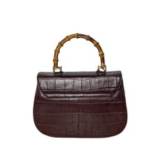 Load image into Gallery viewer, Vintage 80s Brown Leather Croc Print Bamboo Top Handle Bag Made in Italy-Vintage Handbag, Top Handle Bag-Brand Spanking Vintage