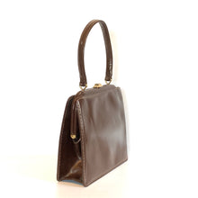Load image into Gallery viewer, Vintage 60s/70s Classic Dainty Dark Chestnut Brown Patent Leather Top Handle Bag By Waldybag-Vintage Handbag, Top Handle Bag-Brand Spanking Vintage
