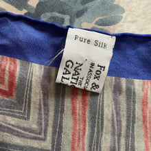 Load image into Gallery viewer, Large Vintage National Gallery Silk Scarf in Blues/Pinks/Gold/Grey in Floral/ Roses/Stripes Design-Scarves-Brand Spanking Vintage