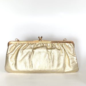 Vintage 60s Gold Leather Evening/Occasion Bag w Chain-Vintage Handbag, Evening Bag-Brand Spanking Vintage