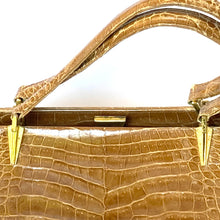 Load image into Gallery viewer, Vintage Caramel Porosus Crocodile Skin Handbag w/ Cream Leather Lining By Riviera Made In England-Vintage Handbag, Exotic Skins-Brand Spanking Vintage