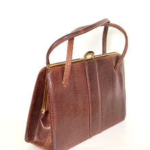 Load image into Gallery viewer, Vintage 60s Milk Chocolate Brown Lizard Skin Classic Twin Handle Handbag/Coin Purse-Vintage Handbag, Exotic Skins-Brand Spanking Vintage
