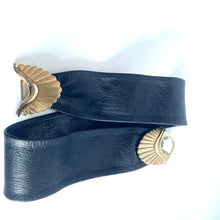 Load image into Gallery viewer, Vintage 70s Black Leather Belt with Gilt And Faux Diamond Belt-Accessories, For Her-Brand Spanking Vintage