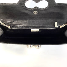 Load image into Gallery viewer, Vintage 90s Black Leather Clutch Bag Silvertone Chain by Rodo Made in Italy-Vintage Handbag, Clutch Bag-Brand Spanking Vintage
