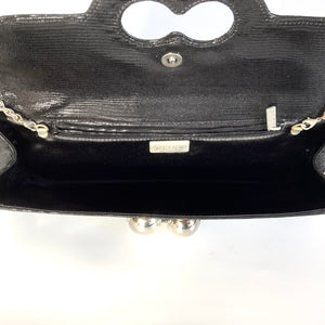 Vintage 90s Black Leather Clutch Bag Silvertone Chain by Rodo Made in Italy-Vintage Handbag, Clutch Bag-Brand Spanking Vintage