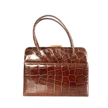 Load image into Gallery viewer, Vintage 60s Slim Dark Chestnut Brown Crocodile Skin Handbag Made in England-Vintage Handbag, Exotic Skins-Brand Spanking Vintage