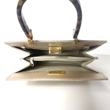 Load image into Gallery viewer, Vintage Dainty Nude Beige Pearlised Leather Handbag Faux Tortoise Handle Russell & Bromley-Vintage Handbag, Top Handle Bag-Brand Spanking Vintage