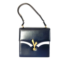 Load image into Gallery viewer, Vintage 60s/70s Navy/White Handbag In Smooth Navy Faux Leather Adjustable Handle-Vintage Handbag, Top Handle Bag-Brand Spanking Vintage
