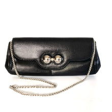 Load image into Gallery viewer, Vintage 90s Black Leather Clutch Bag Silvertone Chain by Rodo Made in Italy-Vintage Handbag, Clutch Bag-Brand Spanking Vintage
