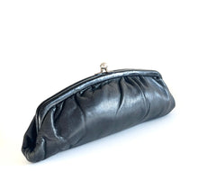 Load image into Gallery viewer, Vintage 60s/70s Slim Long Black Leather Clutch Bag Silvertone Clasp by Freedex-Vintage Handbag, Clutch Bag-Brand Spanking Vintage