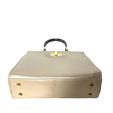 Load image into Gallery viewer, Vintage Dainty Nude Beige Pearlised Leather Handbag Faux Tortoise Handle Russell & Bromley-Vintage Handbag, Top Handle Bag-Brand Spanking Vintage
