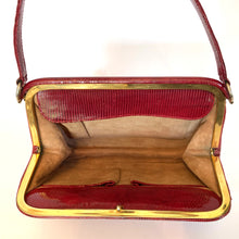 Load image into Gallery viewer, Vintage Fabulous 50s Dainty Dark Raspberry Red Lizard Skin Top Handle Bag-Vintage Handbag, Exotic Skins-Brand Spanking Vintage
