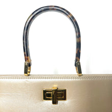 Load image into Gallery viewer, Vintage Dainty Nude Beige Pearlised Leather Handbag Faux Tortoise Handle Russell & Bromley-Vintage Handbag, Top Handle Bag-Brand Spanking Vintage