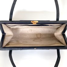 Load image into Gallery viewer, Vintage 50s/60s Long Slim Top Handle Bag By Waldybag In Navy Lizard Skin-Vintage Handbag, Exotic Skins-Brand Spanking Vintage