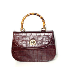 Load image into Gallery viewer, Vintage 80s Brown Leather Croc Print Bamboo Top Handle Bag Made in Italy-Vintage Handbag, Top Handle Bag-Brand Spanking Vintage