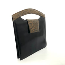 Load image into Gallery viewer, Vintage 70s/80s Black and Bronze Leather Faux Snake Handle Handbag by Renata Made in Italy-Vintage Handbag, Top Handle Bag-Brand Spanking Vintage