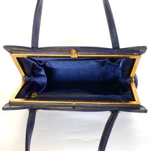 Load image into Gallery viewer, Vintage 60s/70s Dainty Royal Blue Leather Top Handle Bag By Waldybag with Gilt Rose Detail-Vintage Handbag, Top Handle Bag-Brand Spanking Vintage