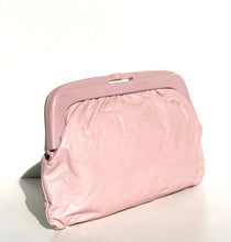 Load image into Gallery viewer, Vintage 80s Powder Pink Leather Clutch Bag with Pink Lucite Frame and Clasp Made in Italy-Vintage Handbag, Clutch Bag-Brand Spanking Vintage