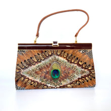 Load image into Gallery viewer, Fabulous Vintage 60s/70s Rare Peacock Feather Clutch Bag w/ Fold Out Handle in Copper Brown and Gold-Vintage Handbag, Clutch Bag-Brand Spanking Vintage