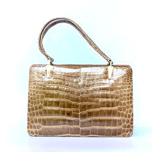 Load image into Gallery viewer, Vintage Caramel Porosus Crocodile Skin Handbag w/ Cream Leather Lining By Riviera Made In England-Vintage Handbag, Exotic Skins-Brand Spanking Vintage
