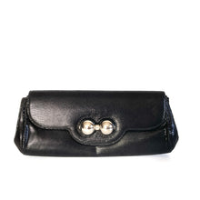 Load image into Gallery viewer, Vintage 90s Black Leather Clutch Bag Silvertone Chain by Rodo Made in Italy-Vintage Handbag, Clutch Bag-Brand Spanking Vintage